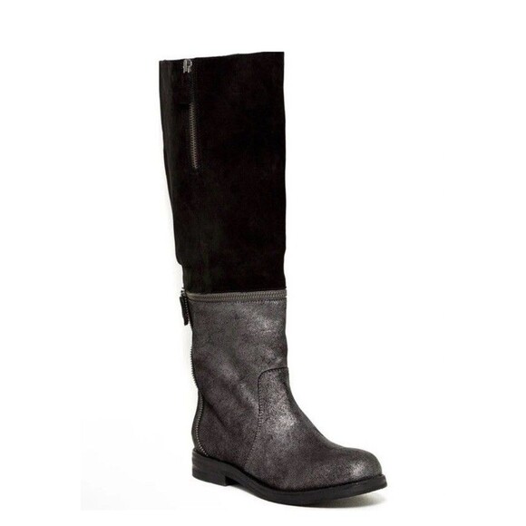 Eileen Fisher Boots Womens 7.5 Black Suede Metallic Tall Zipper Convertible - Picture 2 of 11